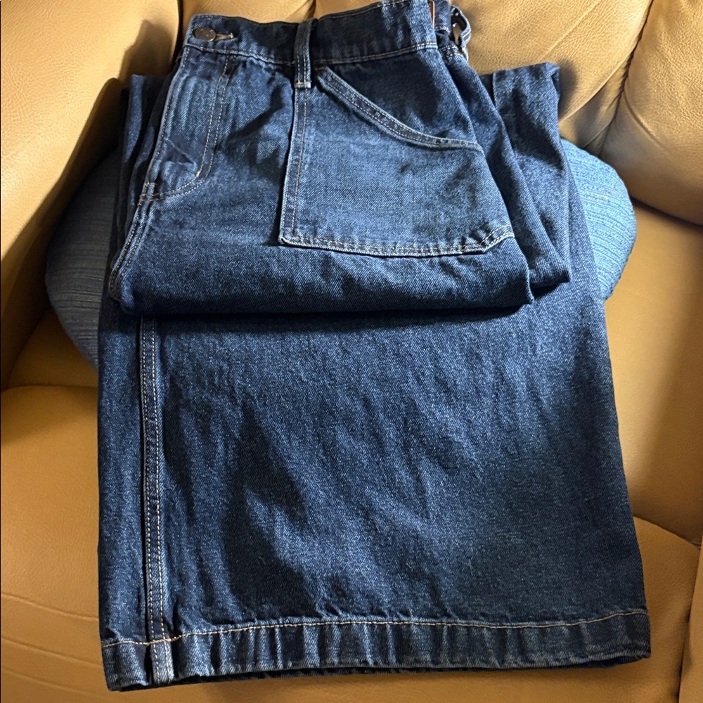 CALVIN KLEIN Dark Blue, Extra Wide Legs & Hem. Long Denim Jeans 16. EUC women’s